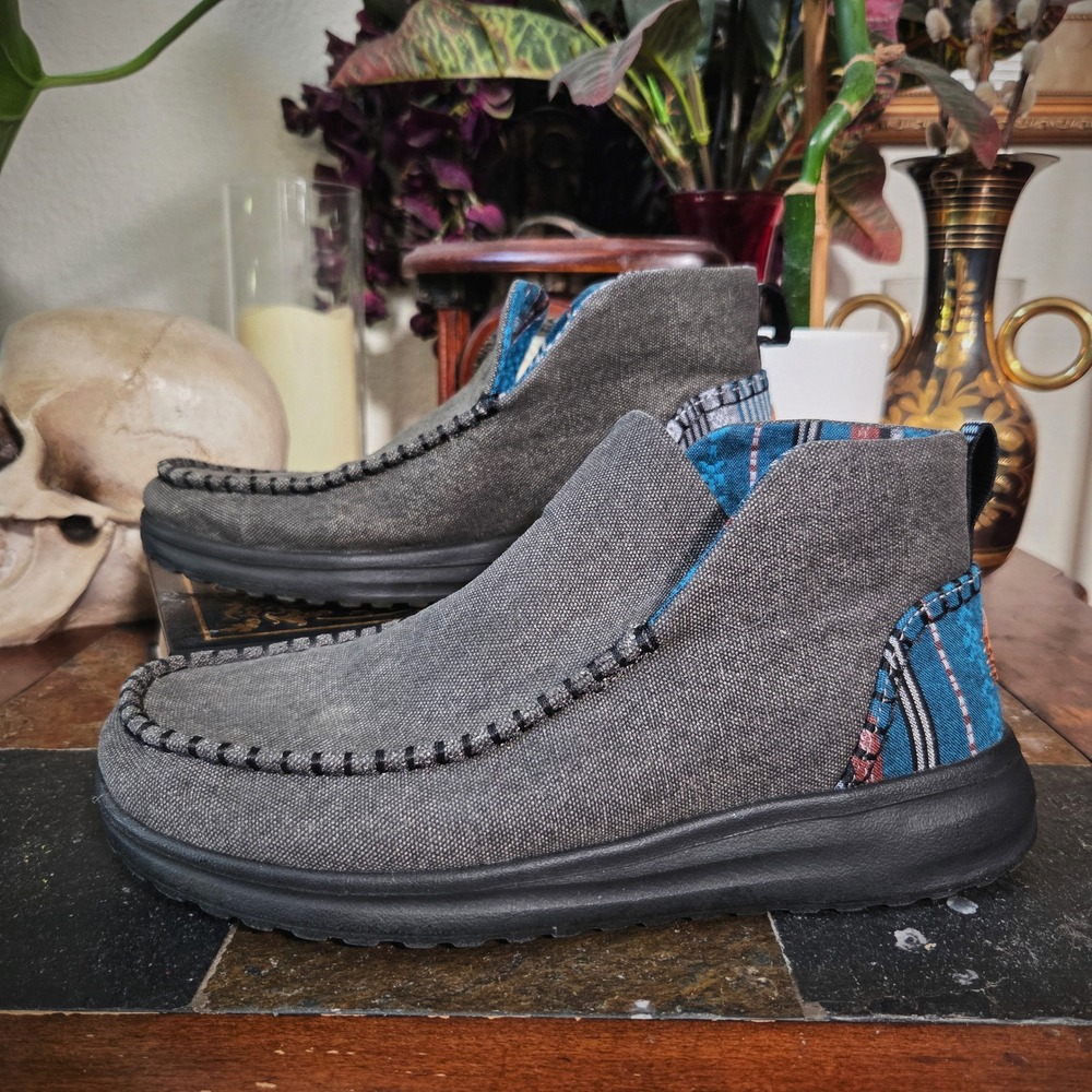 Hey‎ Dude Denny Crafted Gray Canvas Ankle Boots Women 8 Southwestern Aztec Print